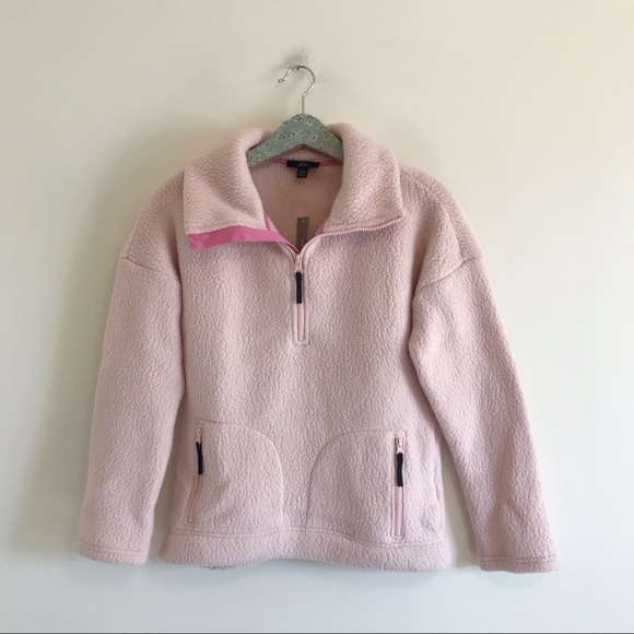 NWT J. Crew Pink Fleece Half Zip Pullover Jacket - Picture 1 of 7